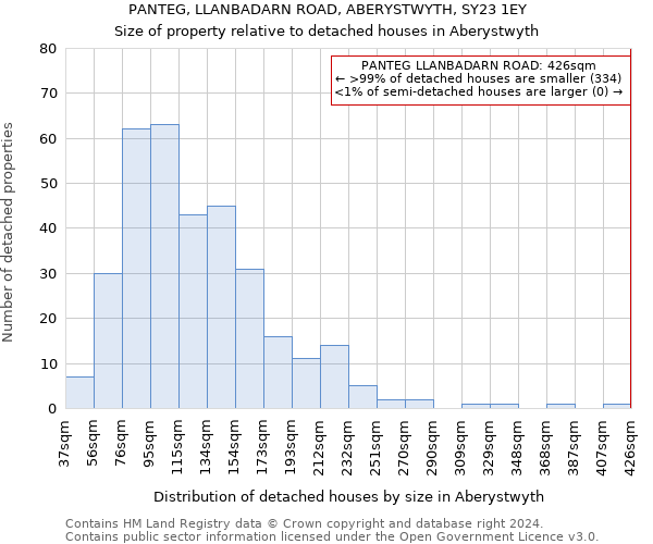 PANTEG, LLANBADARN ROAD, ABERYSTWYTH, SY23 1EY: Size of property relative to detached houses in Aberystwyth