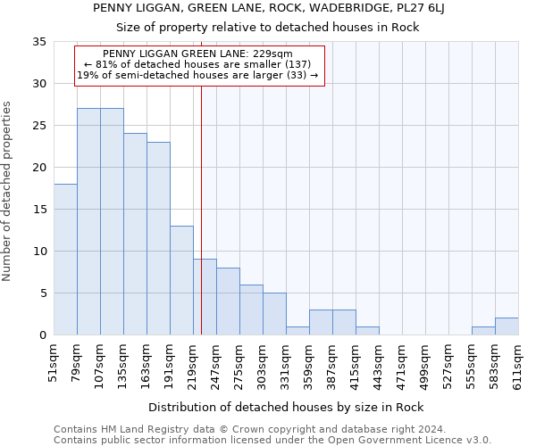 PENNY LIGGAN, GREEN LANE, ROCK, WADEBRIDGE, PL27 6LJ: Size of property relative to detached houses in Rock