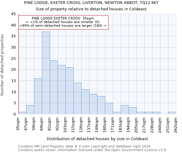 PINE LODGE, EXETER CROSS, LIVERTON, NEWTON ABBOT, TQ12 6EY: Size of property relative to detached houses in Coldeast