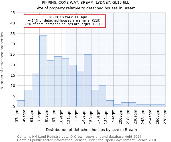 PIPPINS, COXS WAY, BREAM, LYDNEY, GL15 6LL: Size of property relative to detached houses in Bream