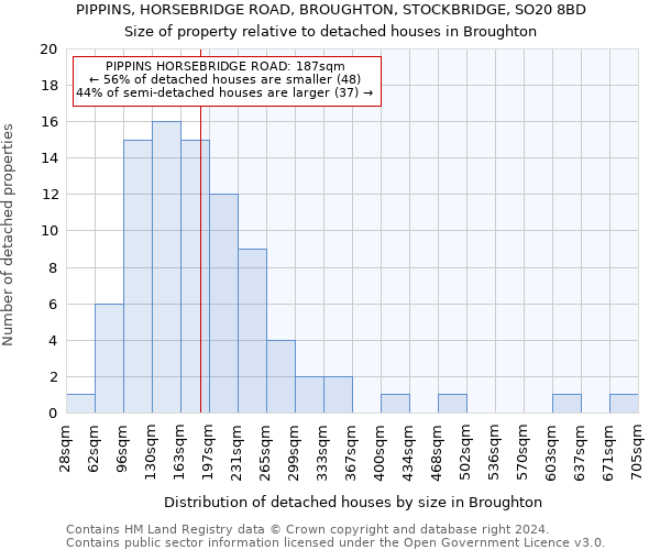 PIPPINS, HORSEBRIDGE ROAD, BROUGHTON, STOCKBRIDGE, SO20 8BD: Size of property relative to detached houses in Broughton