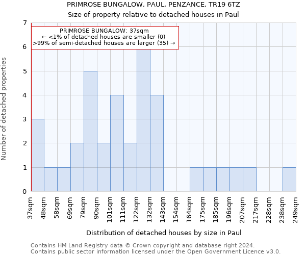PRIMROSE BUNGALOW, PAUL, PENZANCE, TR19 6TZ: Size of property relative to detached houses in Paul