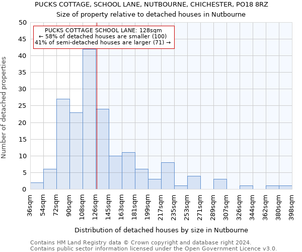 PUCKS COTTAGE, SCHOOL LANE, NUTBOURNE, CHICHESTER, PO18 8RZ: Size of property relative to detached houses in Nutbourne
