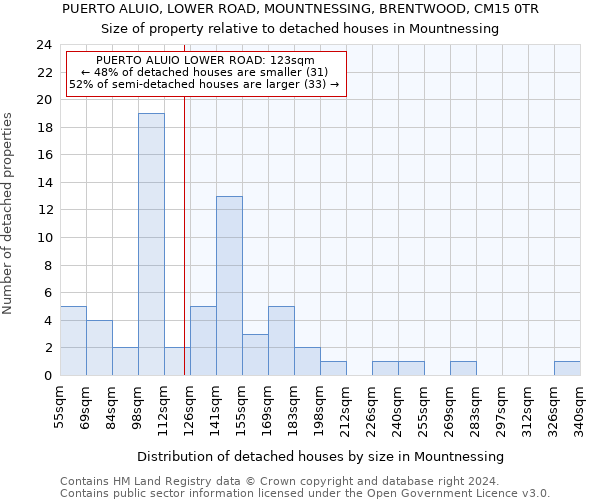 PUERTO ALUIO, LOWER ROAD, MOUNTNESSING, BRENTWOOD, CM15 0TR: Size of property relative to detached houses in Mountnessing