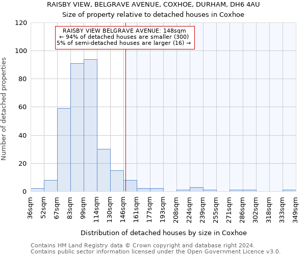 RAISBY VIEW, BELGRAVE AVENUE, COXHOE, DURHAM, DH6 4AU: Size of property relative to detached houses in Coxhoe