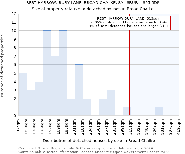 REST HARROW, BURY LANE, BROAD CHALKE, SALISBURY, SP5 5DP: Size of property relative to detached houses in Broad Chalke