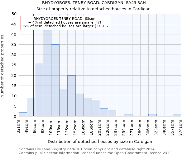 RHYDYGROES, TENBY ROAD, CARDIGAN, SA43 3AH: Size of property relative to detached houses in Cardigan