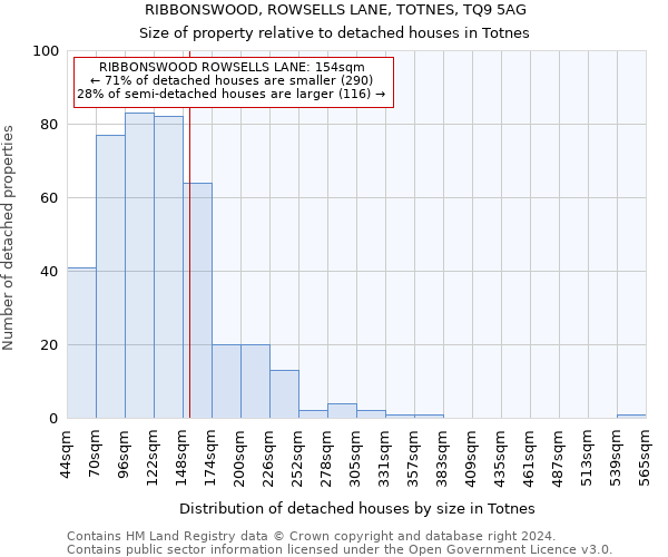 RIBBONSWOOD, ROWSELLS LANE, TOTNES, TQ9 5AG: Size of property relative to detached houses in Totnes