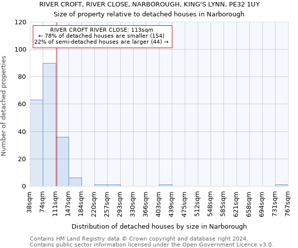 RIVER CROFT, RIVER CLOSE, NARBOROUGH, KING'S LYNN, PE32 1UY: Size of property relative to detached houses in Narborough