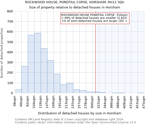 ROCKWOOD HOUSE, PONDTAIL COPSE, HORSHAM, RH12 5QA: Size of property relative to detached houses in Horsham