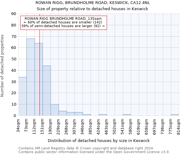 ROWAN RIGG, BRUNDHOLME ROAD, KESWICK, CA12 4NL: Size of property relative to detached houses in Keswick