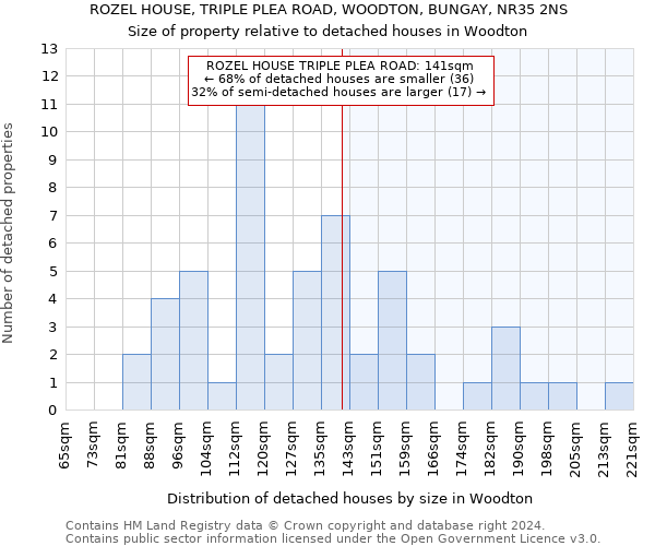 ROZEL HOUSE, TRIPLE PLEA ROAD, WOODTON, BUNGAY, NR35 2NS: Size of property relative to detached houses in Woodton