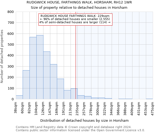 RUDGWICK HOUSE, FARTHINGS WALK, HORSHAM, RH12 1WR: Size of property relative to detached houses in Horsham