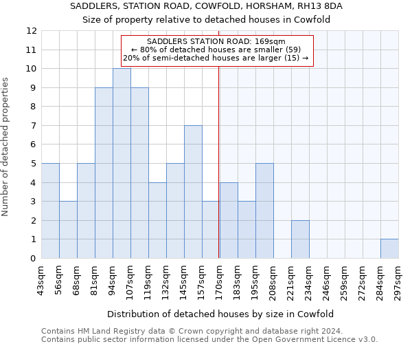 SADDLERS, STATION ROAD, COWFOLD, HORSHAM, RH13 8DA: Size of property relative to detached houses in Cowfold