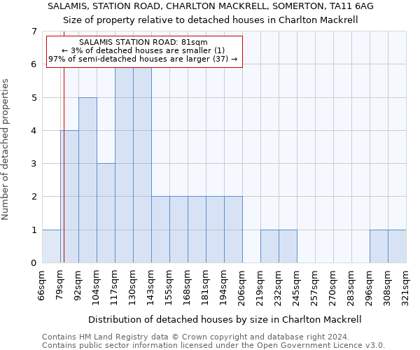 SALAMIS, STATION ROAD, CHARLTON MACKRELL, SOMERTON, TA11 6AG: Size of property relative to detached houses in Charlton Mackrell