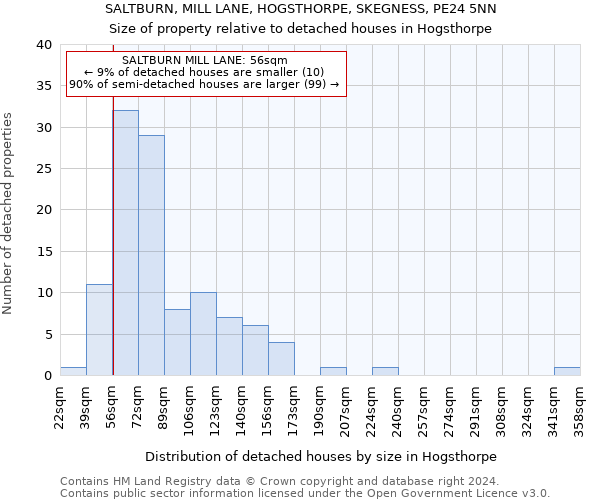 SALTBURN, MILL LANE, HOGSTHORPE, SKEGNESS, PE24 5NN: Size of property relative to detached houses in Hogsthorpe