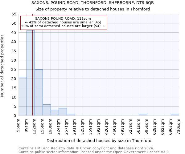 SAXONS, POUND ROAD, THORNFORD, SHERBORNE, DT9 6QB: Size of property relative to detached houses in Thornford