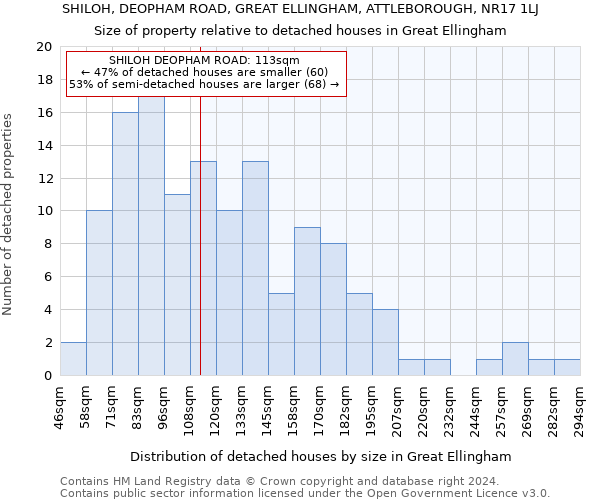 SHILOH, DEOPHAM ROAD, GREAT ELLINGHAM, ATTLEBOROUGH, NR17 1LJ: Size of property relative to detached houses in Great Ellingham