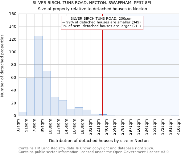 SILVER BIRCH, TUNS ROAD, NECTON, SWAFFHAM, PE37 8EL: Size of property relative to detached houses in Necton