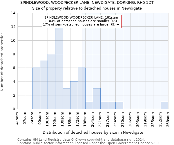 SPINDLEWOOD, WOODPECKER LANE, NEWDIGATE, DORKING, RH5 5DT: Size of property relative to detached houses in Newdigate