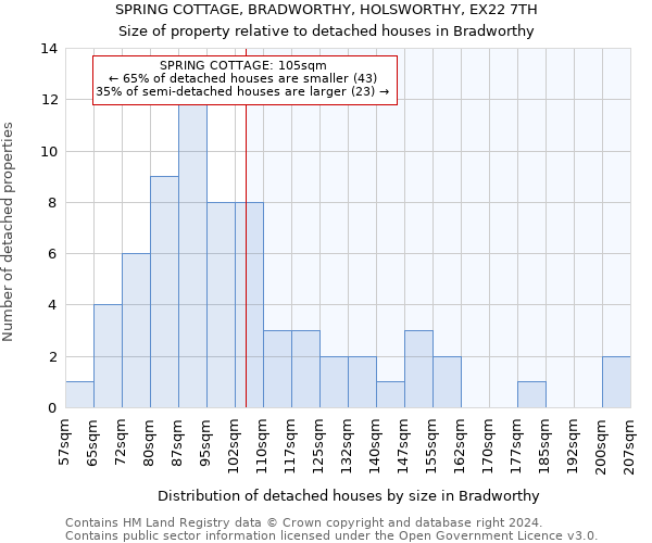 SPRING COTTAGE, BRADWORTHY, HOLSWORTHY, EX22 7TH: Size of property relative to detached houses in Bradworthy