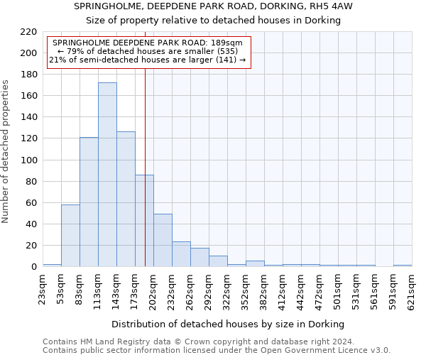 SPRINGHOLME, DEEPDENE PARK ROAD, DORKING, RH5 4AW: Size of property relative to detached houses in Dorking