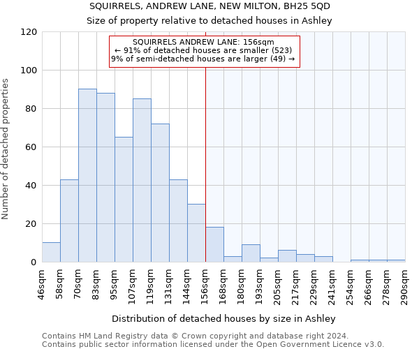 SQUIRRELS, ANDREW LANE, NEW MILTON, BH25 5QD: Size of property relative to detached houses in Ashley