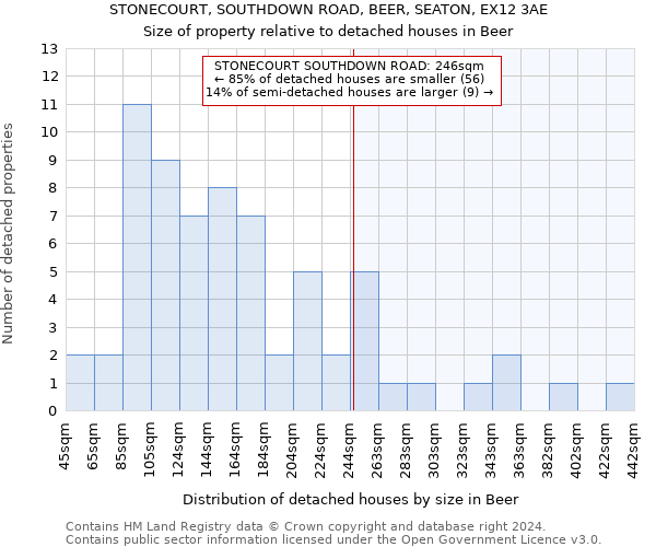 STONECOURT, SOUTHDOWN ROAD, BEER, SEATON, EX12 3AE: Size of property relative to detached houses in Beer