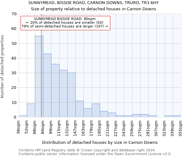 SUNNYMEAD, BISSOE ROAD, CARNON DOWNS, TRURO, TR3 6HY: Size of property relative to detached houses in Carnon Downs