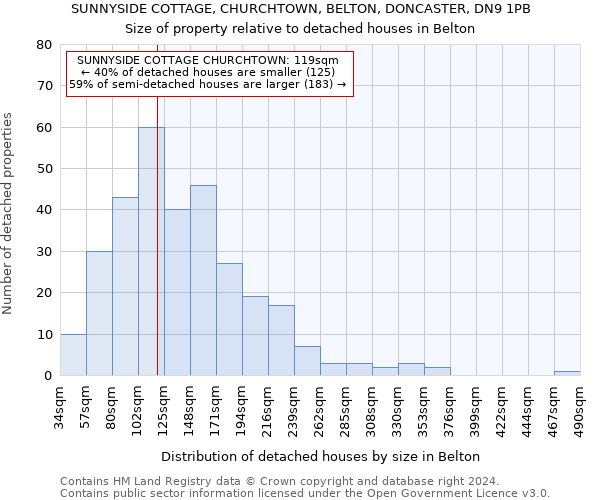 SUNNYSIDE COTTAGE, CHURCHTOWN, BELTON, DONCASTER, DN9 1PB: Size of property relative to detached houses in Belton