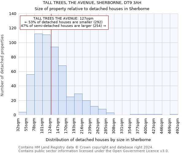 TALL TREES, THE AVENUE, SHERBORNE, DT9 3AH: Size of property relative to detached houses in Sherborne