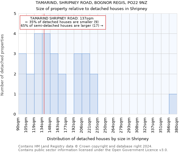 TAMARIND, SHRIPNEY ROAD, BOGNOR REGIS, PO22 9NZ: Size of property relative to detached houses in Shripney