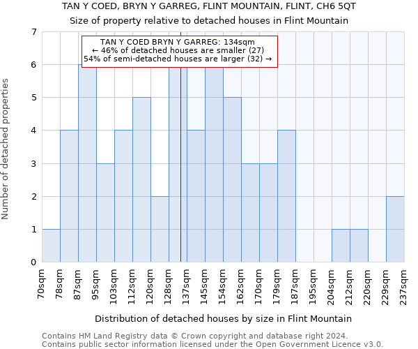 TAN Y COED, BRYN Y GARREG, FLINT MOUNTAIN, FLINT, CH6 5QT: Size of property relative to detached houses in Flint Mountain