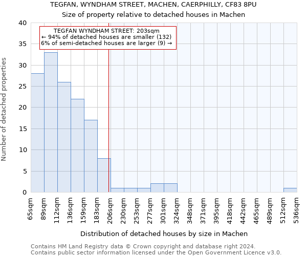 TEGFAN, WYNDHAM STREET, MACHEN, CAERPHILLY, CF83 8PU: Size of property relative to detached houses in Machen