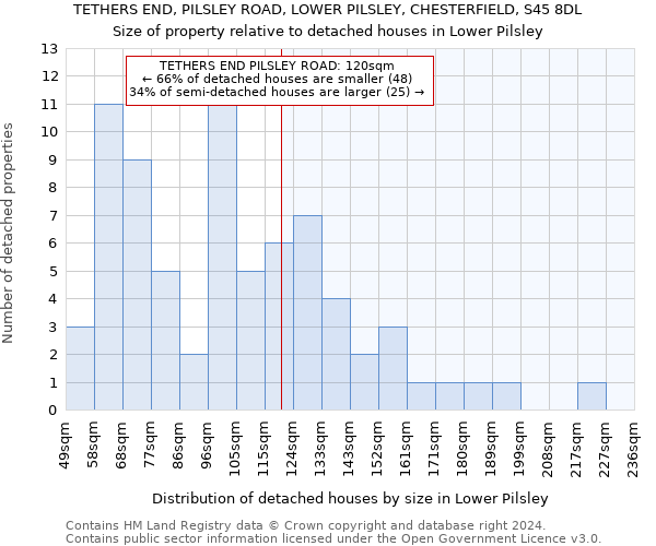 TETHERS END, PILSLEY ROAD, LOWER PILSLEY, CHESTERFIELD, S45 8DL: Size of property relative to detached houses in Lower Pilsley