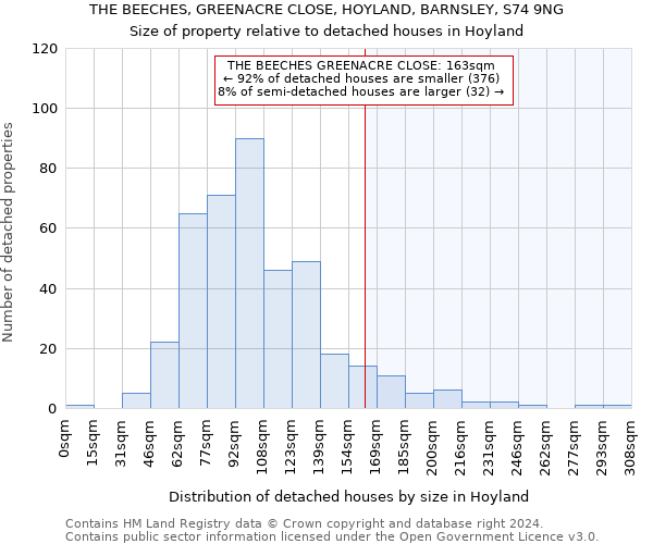 THE BEECHES, GREENACRE CLOSE, HOYLAND, BARNSLEY, S74 9NG: Size of property relative to detached houses in Hoyland