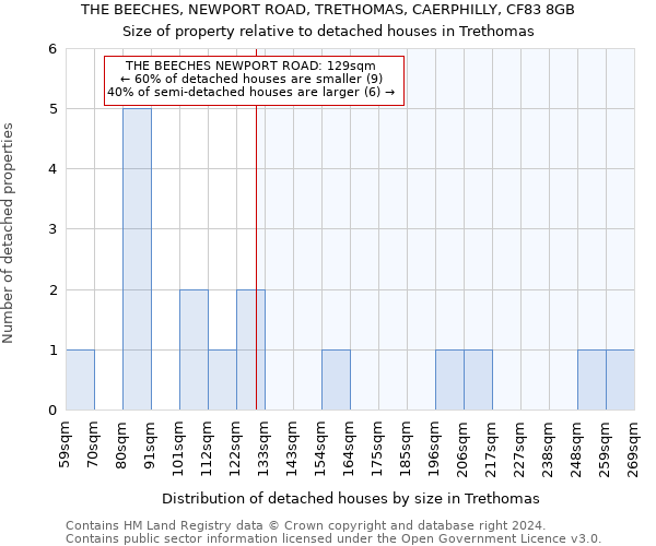 THE BEECHES, NEWPORT ROAD, TRETHOMAS, CAERPHILLY, CF83 8GB: Size of property relative to detached houses in Trethomas