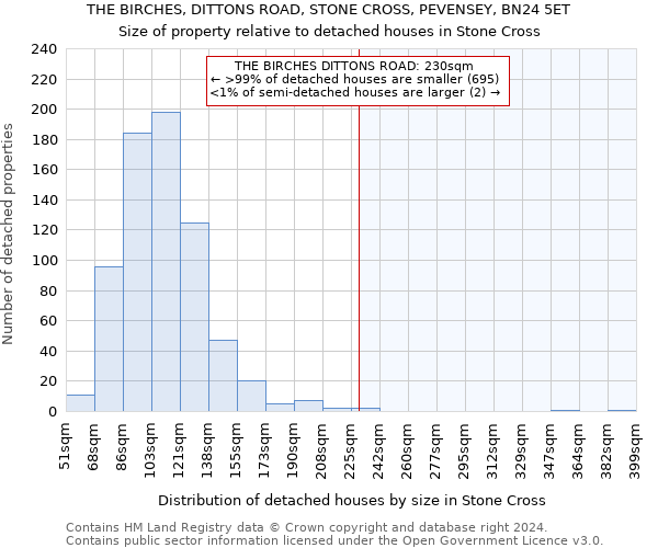 THE BIRCHES, DITTONS ROAD, STONE CROSS, PEVENSEY, BN24 5ET: Size of property relative to detached houses in Stone Cross