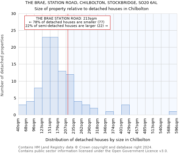 THE BRAE, STATION ROAD, CHILBOLTON, STOCKBRIDGE, SO20 6AL: Size of property relative to detached houses in Chilbolton