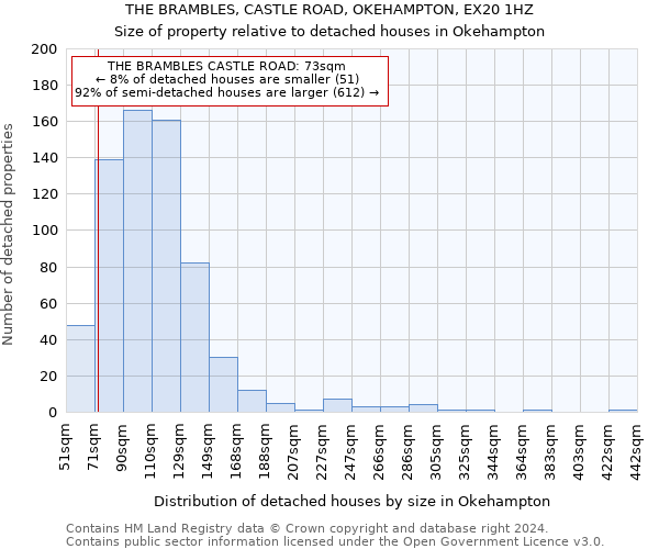 THE BRAMBLES, CASTLE ROAD, OKEHAMPTON, EX20 1HZ: Size of property relative to detached houses in Okehampton