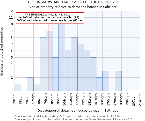 THE BUNGALOW, MILL LANE, SALTFLEET, LOUTH, LN11 7SA: Size of property relative to detached houses in Saltfleet