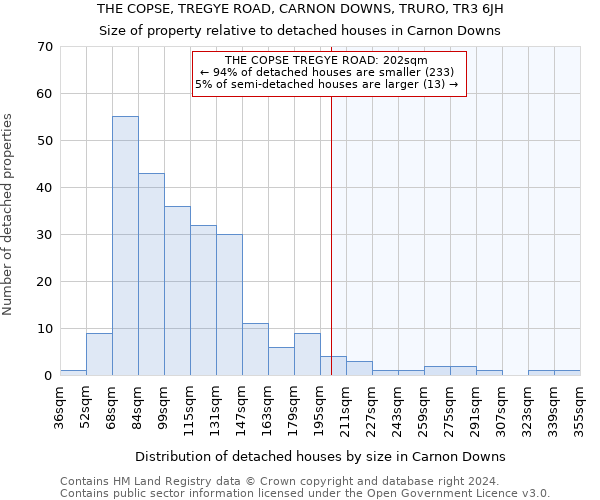 THE COPSE, TREGYE ROAD, CARNON DOWNS, TRURO, TR3 6JH: Size of property relative to detached houses in Carnon Downs