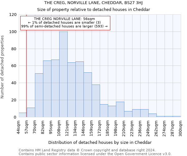THE CREG, NORVILLE LANE, CHEDDAR, BS27 3HJ: Size of property relative to detached houses in Cheddar
