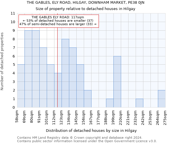 THE GABLES, ELY ROAD, HILGAY, DOWNHAM MARKET, PE38 0JN: Size of property relative to detached houses in Hilgay