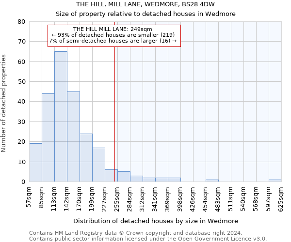 THE HILL, MILL LANE, WEDMORE, BS28 4DW: Size of property relative to detached houses in Wedmore