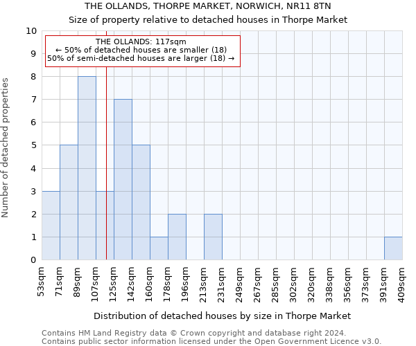 THE OLLANDS, THORPE MARKET, NORWICH, NR11 8TN: Size of property relative to detached houses in Thorpe Market