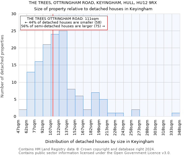 THE TREES, OTTRINGHAM ROAD, KEYINGHAM, HULL, HU12 9RX: Size of property relative to detached houses in Keyingham