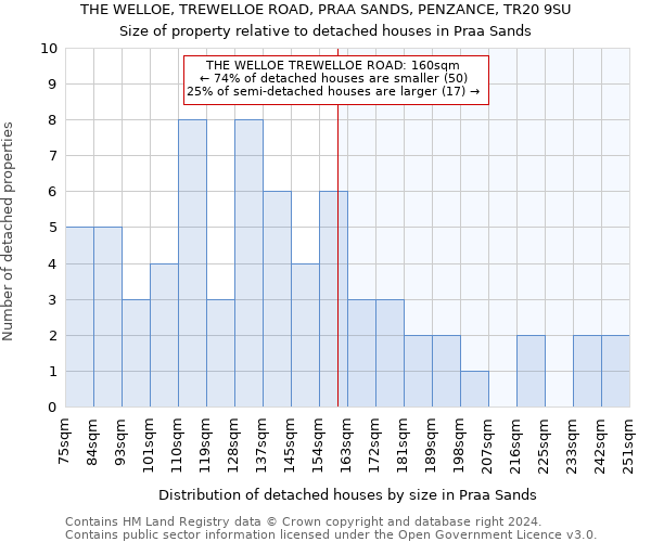 THE WELLOE, TREWELLOE ROAD, PRAA SANDS, PENZANCE, TR20 9SU: Size of property relative to detached houses in Praa Sands