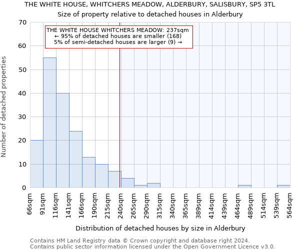 THE WHITE HOUSE, WHITCHERS MEADOW, ALDERBURY, SALISBURY, SP5 3TL: Size of property relative to detached houses in Alderbury