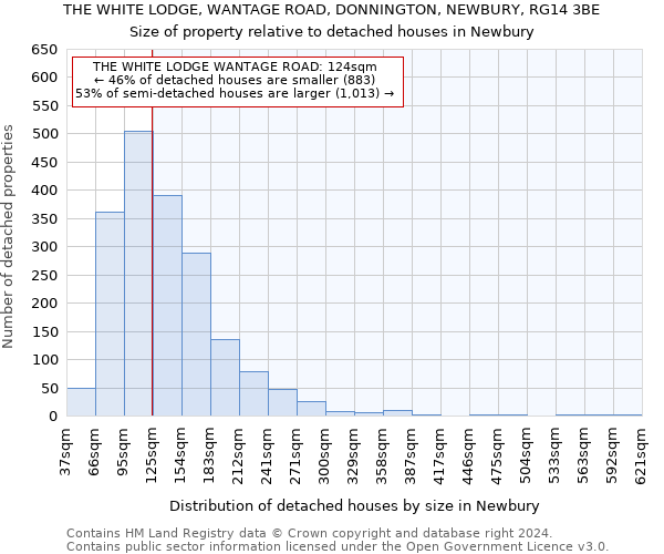 THE WHITE LODGE, WANTAGE ROAD, DONNINGTON, NEWBURY, RG14 3BE: Size of property relative to detached houses in Newbury